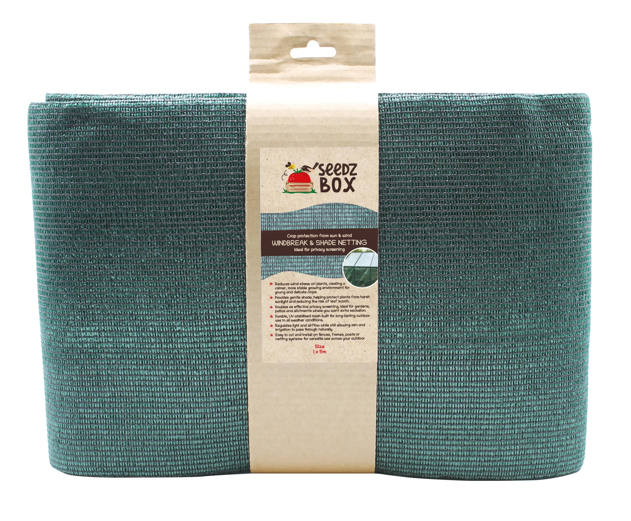 Plant Shade Netting 1m x 5m - Privacy Fence Screen Net - Wind Breaker - Green Multi-Purpose Netting - Greenhouse Shade - Durable HDPE Plastic - UV Stabilised - Fix Using Nails Staples Wires - Seedzbox