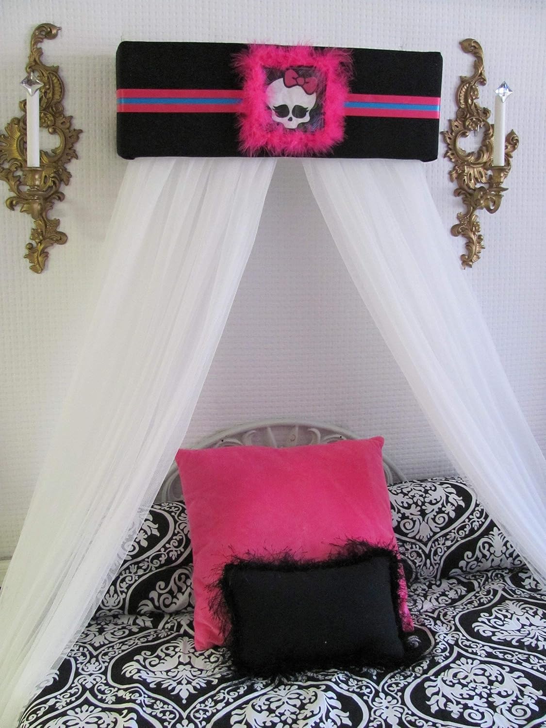 Monster High Skull Bed Canopy Teester Cornice Valance Window Treatment With White Sheer Curtains For Bedroom Custom Made By So Zoey Boutique Sale