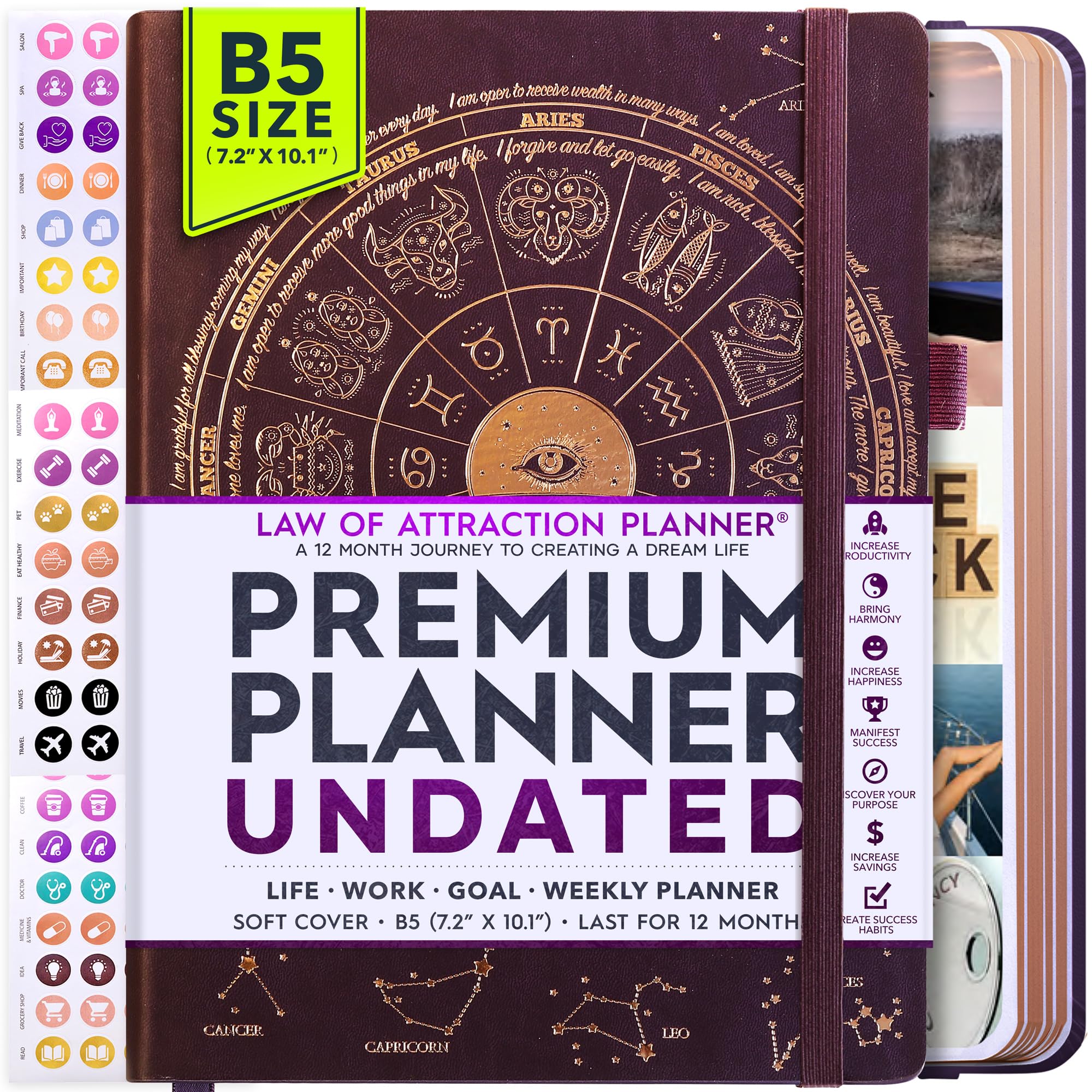 Freedom Mastery - Weekly & Monthly Planner | Gratitude Journal for Woman & Men | Personal Organiser for Productivity & Mental Health | Include Stickers & Foldable Vision Board – B5 (7.2" x 10.1")