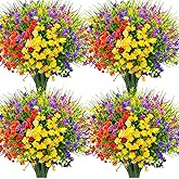 Ouddy Decor 16 Bundles Artificial Flowers for Outdoors Fake Plastic Plants Faux Shrubs Greenery Wheat Grass UV Resistant for Spring Summer Garden Patio Window Box Office Table Kitchen Home Decoration