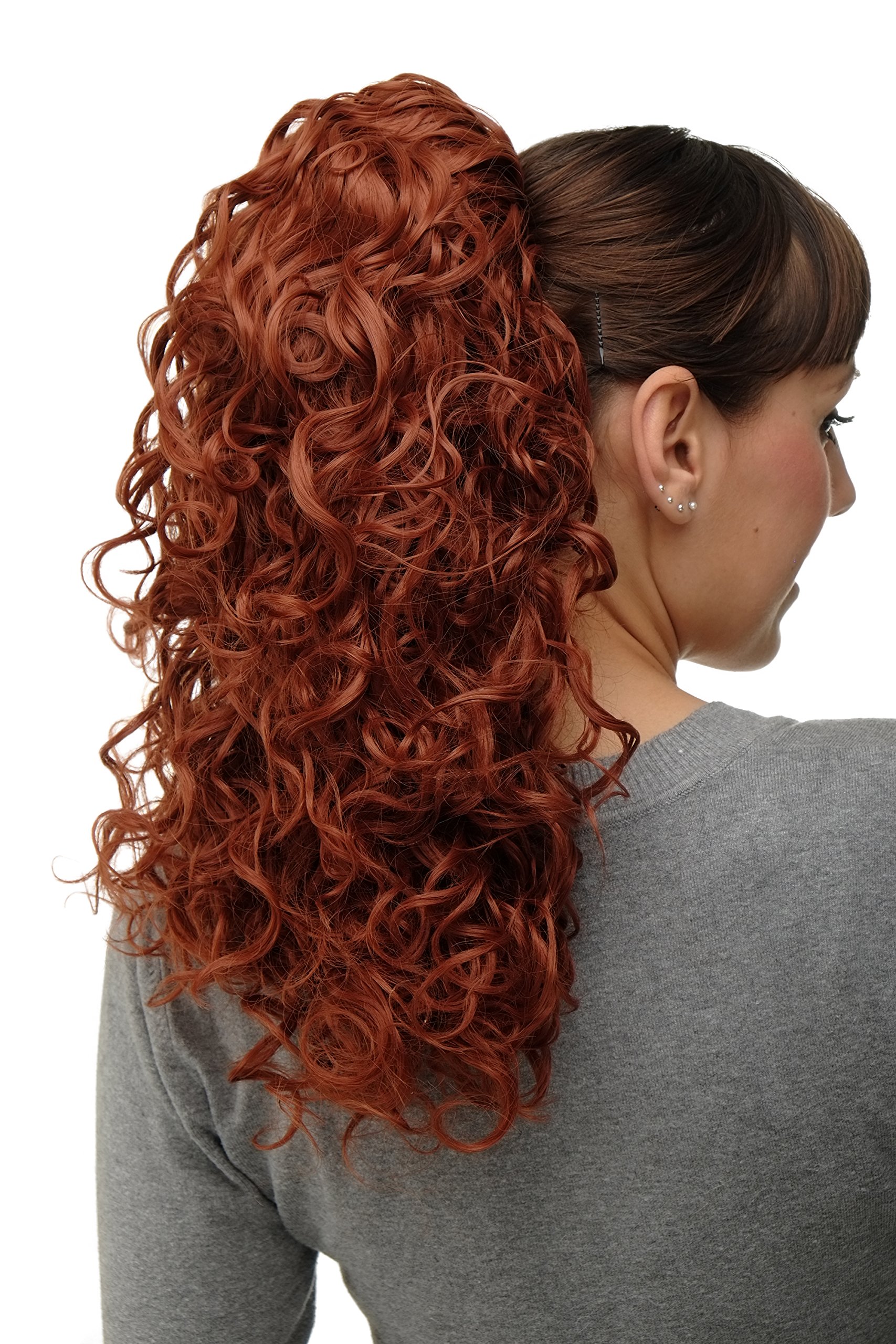 WIG ME UP NC002-350 Hairpiece Ponytail with 2 combs/clips & elastic draw string long full curls voluminous dark copper red 18inch