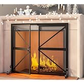 Fire Beauty Wrought Iron Fireplace Screen with Doors, Fire Spark Protector | Smooth Pinch-resistant Hinge Structure, Improved Safety Design, Wear-resistant Iron Frame, Versatile Home Fit