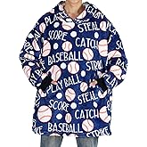 Baseball Gifts for Boys, Men, Girls, Wearable Blanket Hoodie, Oversized Hooded Blankets, Plush, Cozy, Warm, Soft