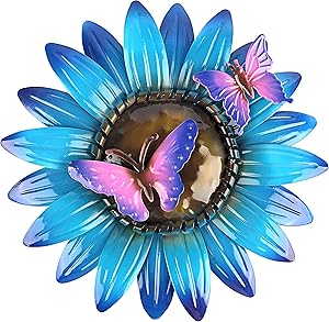 John's Studio Flower Wall Decor Outdoor Metal Sunflower Hanging Art Garden Floral Theme Decorations for Home, Pool and Patio - Blue