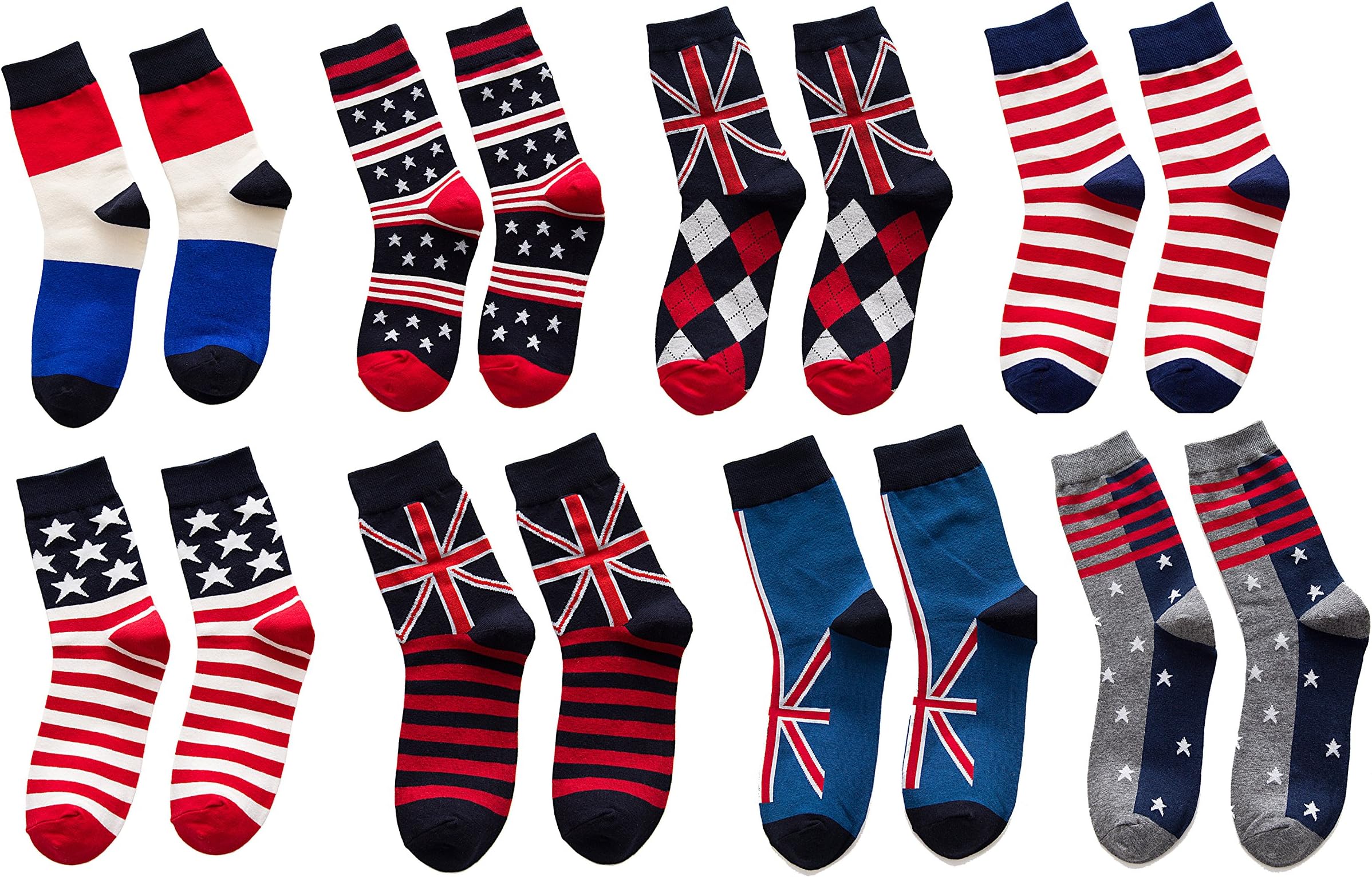 Goodwind Unisex British Flag Dress Socks (8 Pairs) – Colorful Unisex Fit Preppy Socks with Stylish Brit Design - Breathable Comfortable Modern Soft Socks for Men and Women