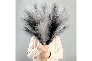 Acfruits 12 Pcs Black and Gray Faux Pampas Grass Decor 38"/3.1FT Tall Fake Pompas Floral Large Artificial Pompous Grass Branches Plants for Floor Vase Filler Home Boho Decoration