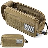 PAVILIA Tactical Toiletry Bag for Men, Travel Hygiene Bag, Military Gear Dopp Kit, Water Resist Molle Accessories Pouch, Mens Shaving Essentials, Gym Bathroom Shower Small Toiletries Tool EDC, Tan