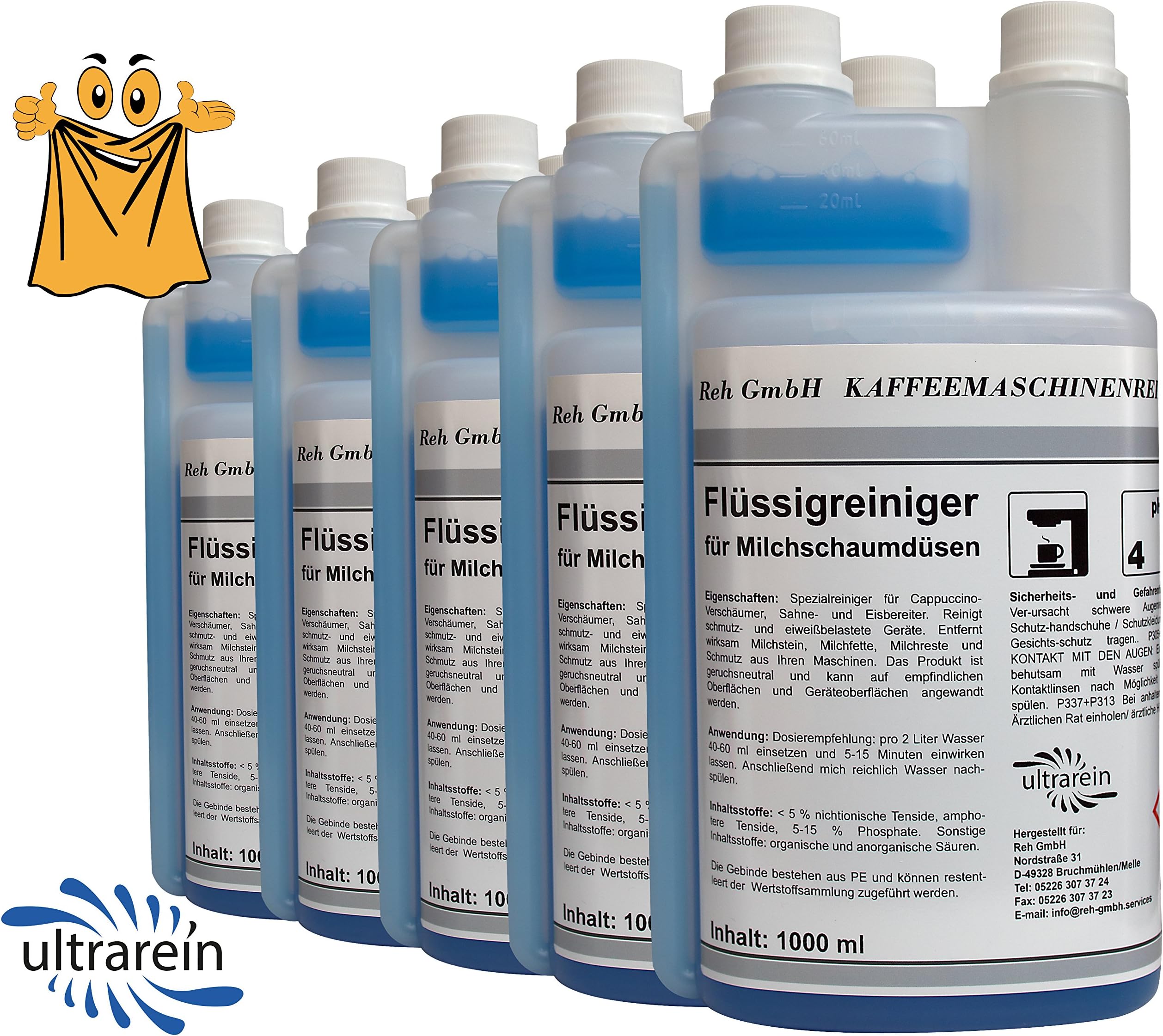 5x 1 Litre Liquid Cleaner for Milk Nozzles – Whipped Cream Dispenser or Ice Cream Machine