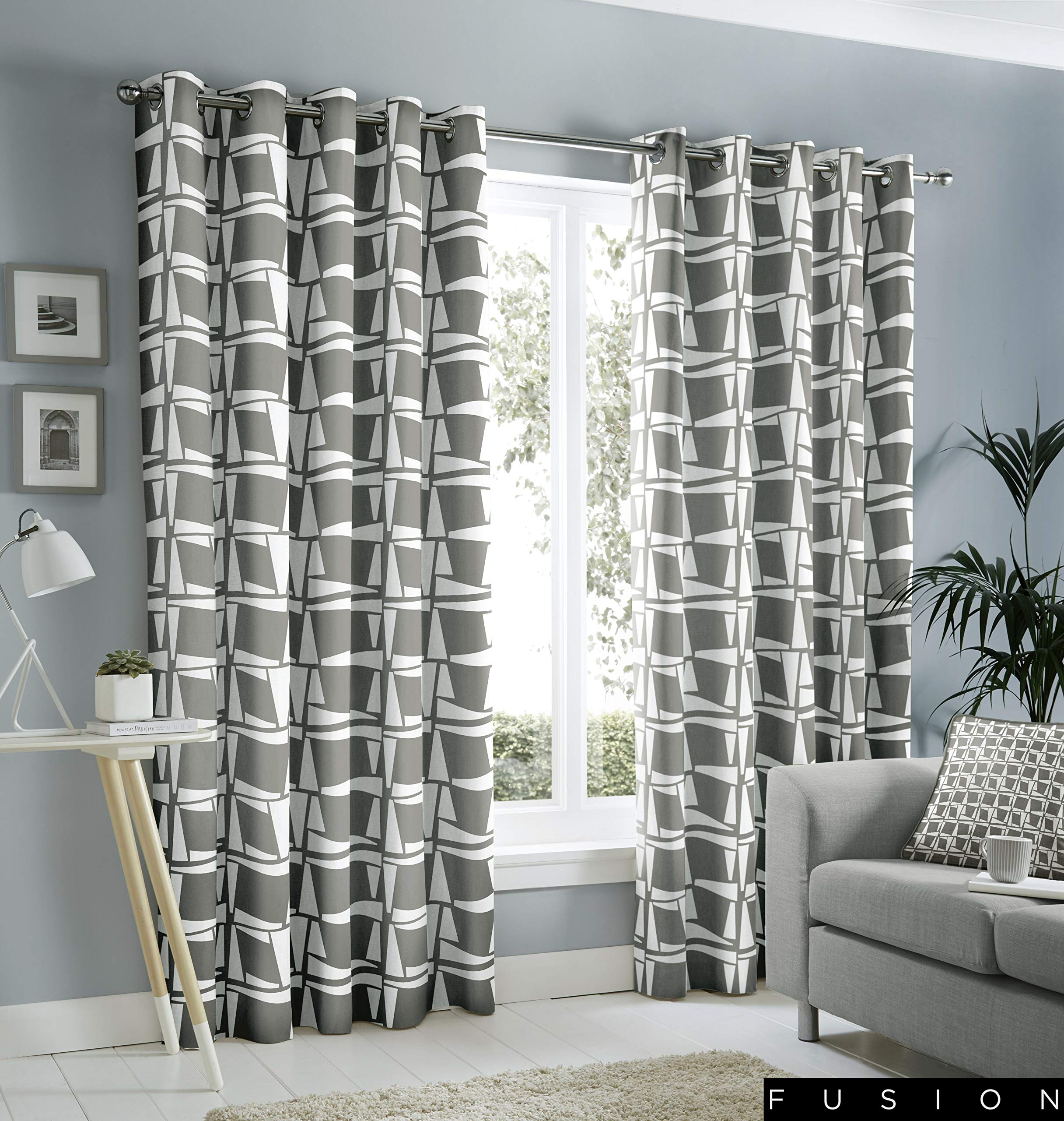 Fusion - Capella - 100% Cotton Pair of Eyelet Curtains - 66" Width x 90" Drop (168 x 229cm) in Grey