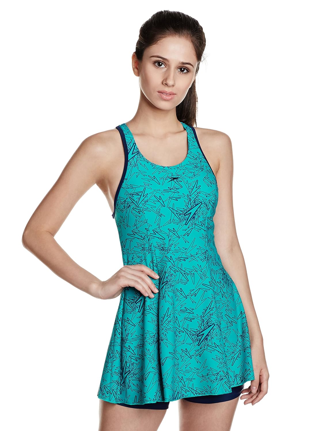 speedo female swimwear all over print racerback swimdress with boyleg