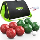 TELURY Bocce Ball Set 100mm Regulation Size and Weight for Lawn, Beach Bocci Game Sets for 2-8 Players (Red and Green)