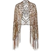 Metme Women's 1920s Scarf Wraps Sequin Deco Fringed Wedding Cape Evening Shawl Vintage Prom
