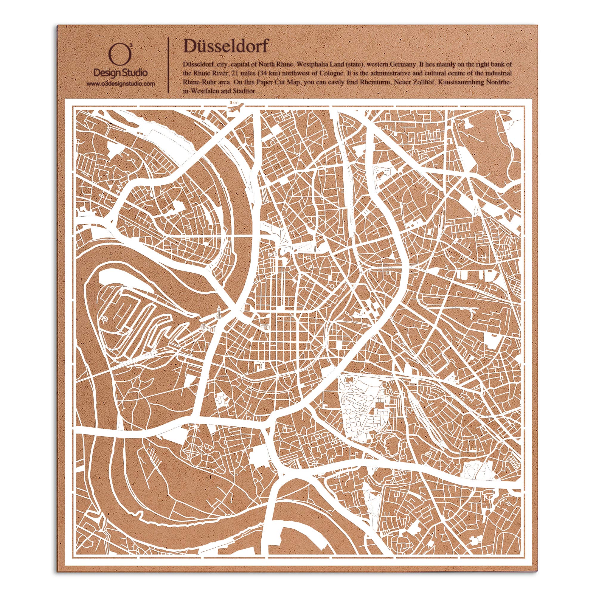 Düsseldorf Paper Cut Map White 30x30 cm Paper Art