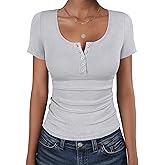 ANRABESS Womens Short Sleeve Henley Shirts Ribbed Slim Fitted Tee Summer Work Tops 2026 Button Blouse Spring Vacation Clothes