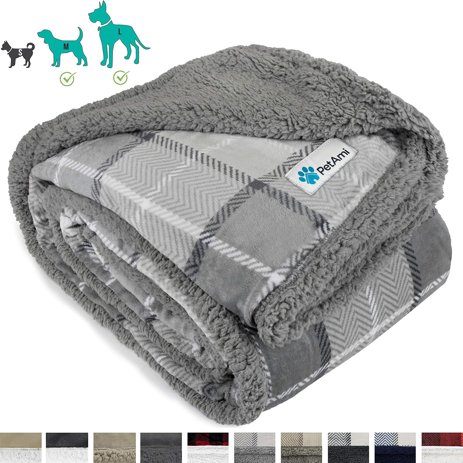 PetAmi Dog Blanket, Sherpa Dog Blanket | Plush, Reversible, Warm Pet Blanket for Dog Bed, Couch, Sofa, Car (Grey/Grey Sherpa, 60x80 Inches) : Pet Supplies