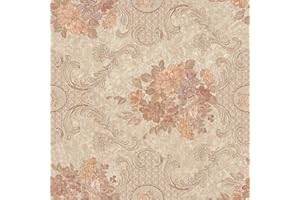 Vintage Floral Damask Peel and Stick Wallpaper – Self-Adhesive Removable Vinyl, Beige Brown Decor for Bedroom Living Room, Ea