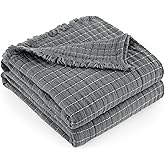 GINAMUSE 100% Cotton Muslin King Size Throw Blanket for Bed Gauze Fall Blankets Lightweight Soft Cozy Breathable Summer Throws for Adults All Seasons Use,108"x90" Dark Gray
