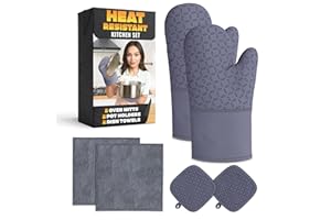 BOGO BRANDS Kitchen Oven Mitts Set of 6 – Oven Mitts and Pot Holders Sets with Extra Long Mitt & Non-Slip Silicone Grip, Full Coverage & Cotton Lining – Heat Resistant Pot Holders for Baking, Cooking & Grilling