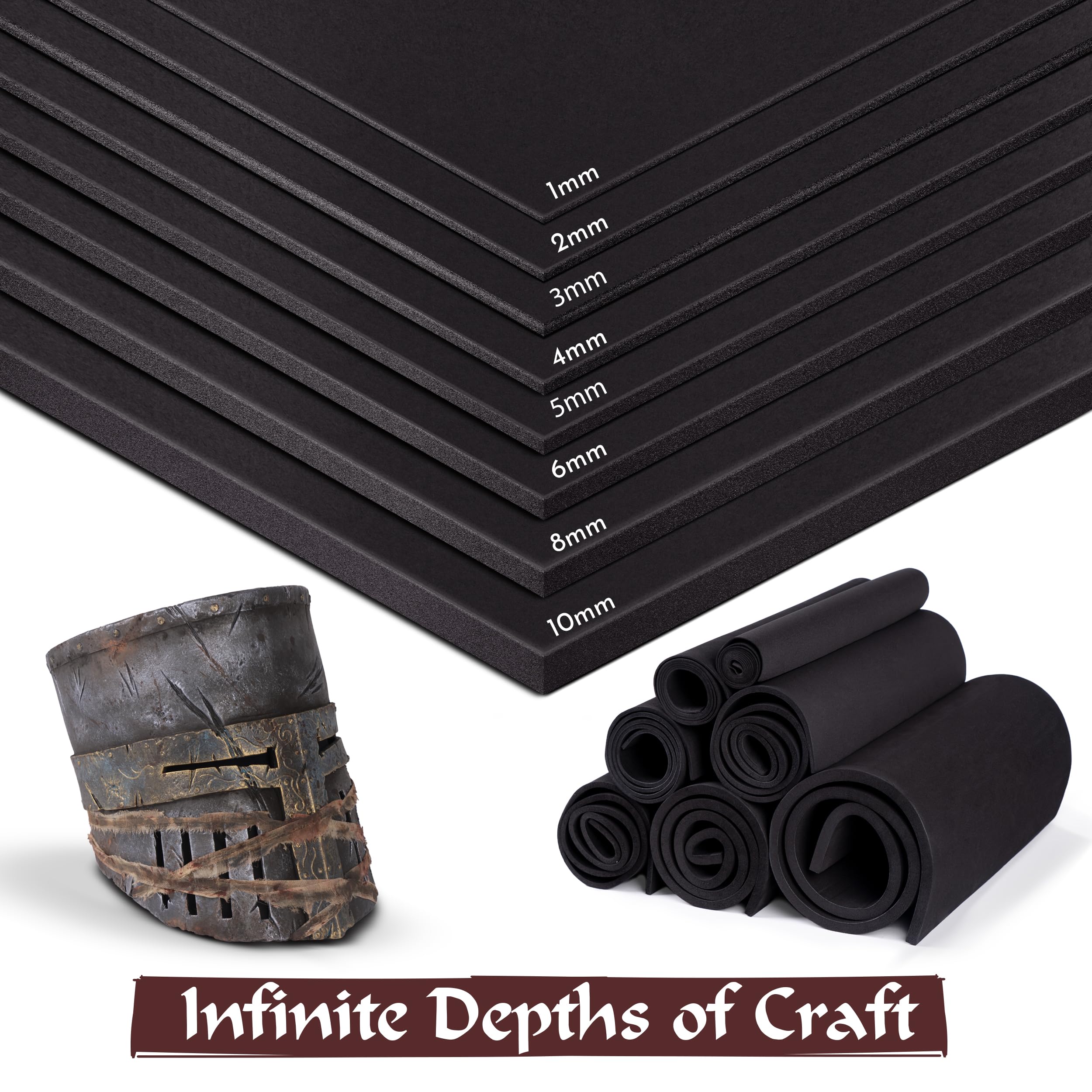 Shape Retention EVA Cosplay Foam - 6mm Thick (Black) X-Large 35”x59” High Density EVA Craft Foam Sheets - Premium 85 kg/m3 Heat Shape Material for DIY, Comic, Con or Halloween Costumes - The Foamory