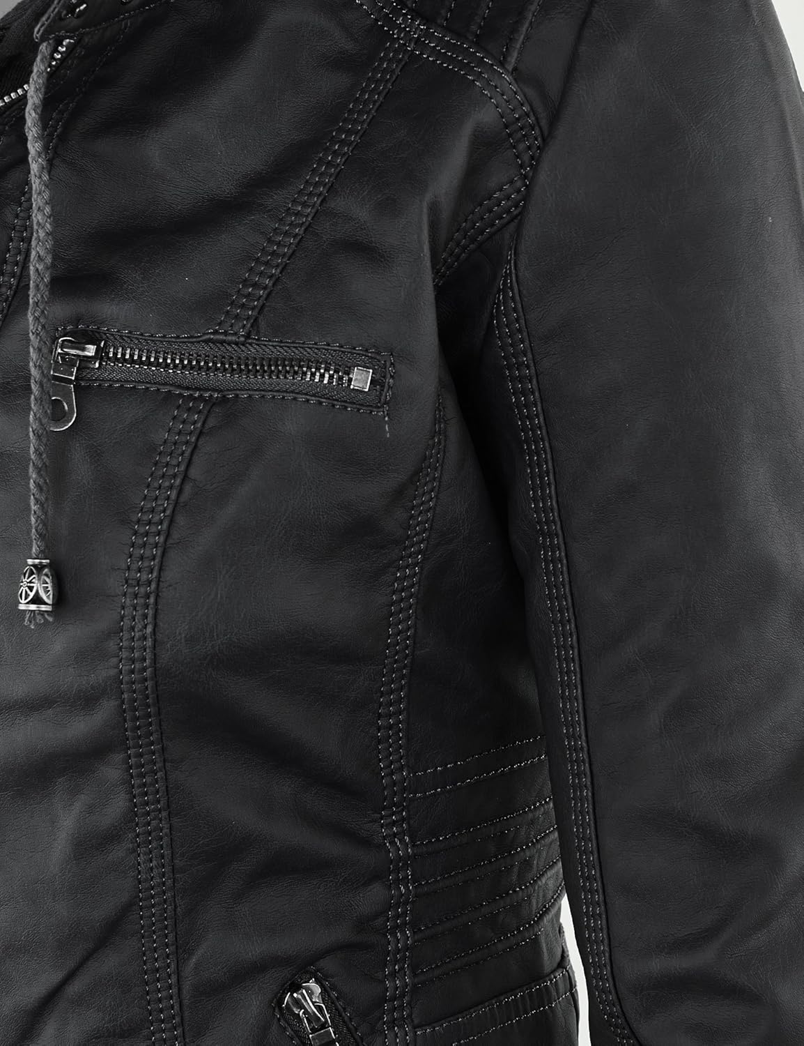 Lock and Love Women's Removable Hooded Faux Leather Moto Biker Jacket (XS~2XL) at  Women's Coats Shop