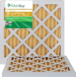 FilterBuy 12x12x1 MERV 11 Pleated AC Furnace Air Filter, (Pack of 2 Filters), 12x12x1 – Gold