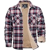 MAGCOMSEN Men's Flannel Shirt Fleece Lined Heavyweight Flannel Jacket Cotton Button Up Plaid Shirt Warm Winter Coat