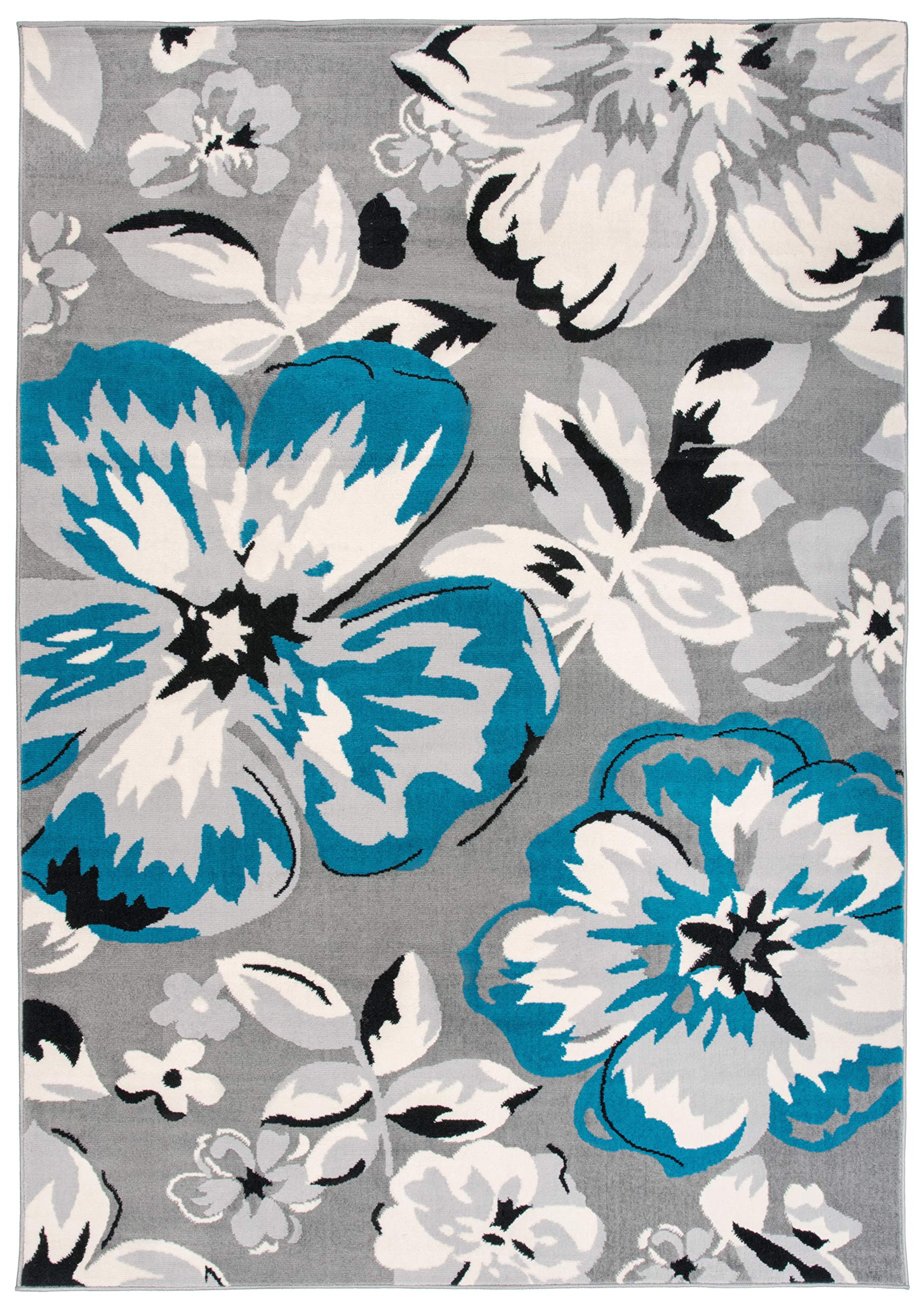 Rugshop Modern Floral Area Rug, 5' x 7', Blue