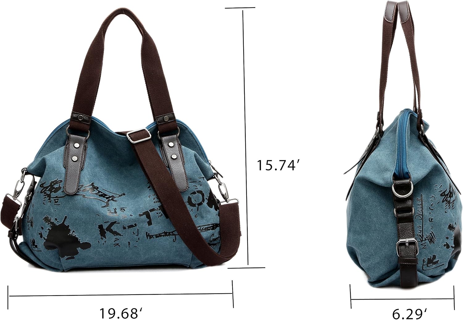 Chikencall Women Ladies Bags Casual Vintage Hobo Canvas Mulit-Pocket Daily Purse Messenger Top Handle Shoulder Large Tote Shopper Handbag Shopping Graffiti European Style Bags - Image 3