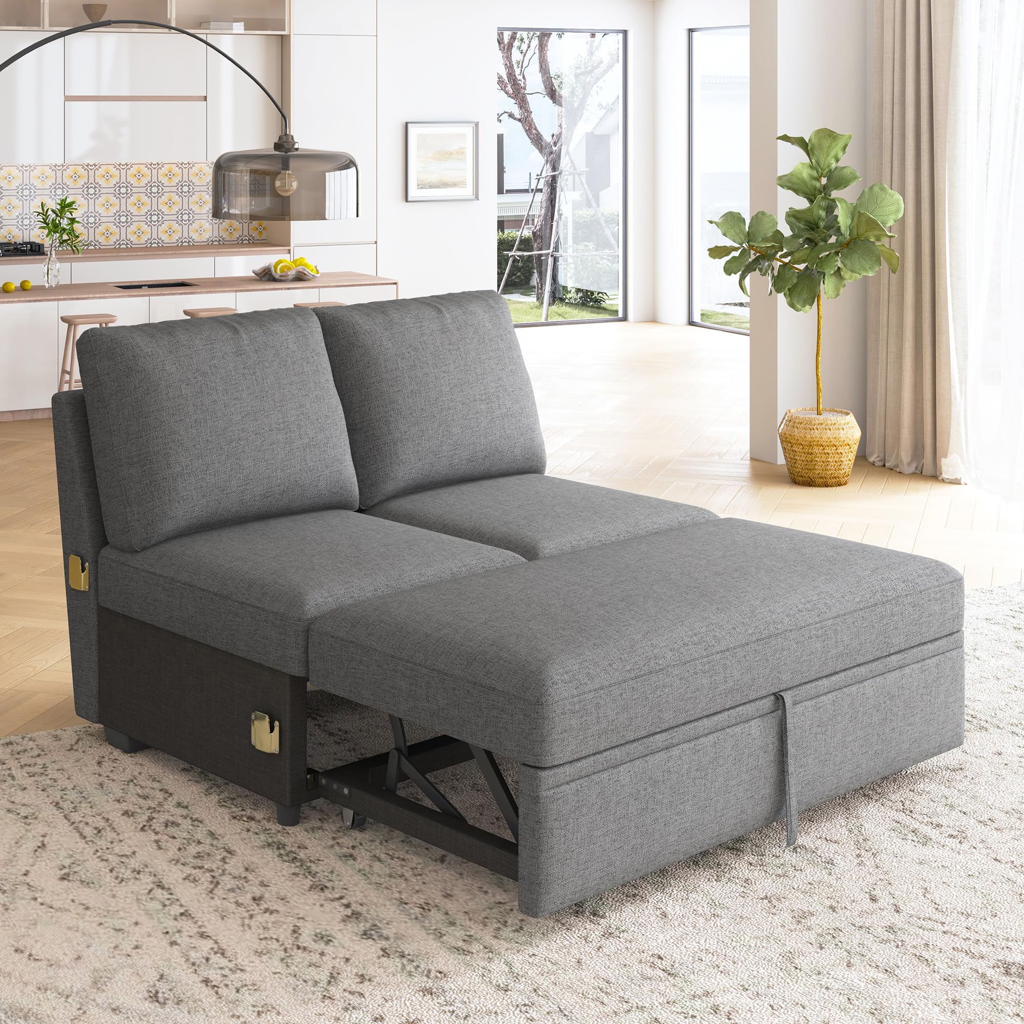 Photo 1 of *** PARTIAL SET *** HONBAY Pull Out Bed for Modular Sectional Sleeper Sofa, Armless Loveseat with Pull Out Bed for Sectional Couch, Dark Grey