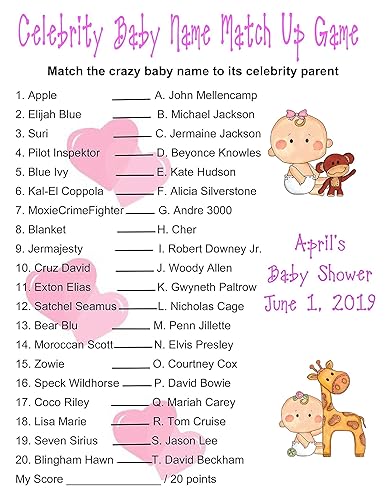 Amazon Com Baby Shower Celebrity Baby Name Game For Girl Handmade