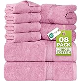 Utopia Towels 8 Piece Luxury Towel Set – Majestic Plush, Super Absorbent & Quicker-to-Dry, Thick 100% Ring Spun Cotton Towels for Bathroom, Spa & Hotel – 2 Bath, 2 Hand, 4 Washcloths, Pink