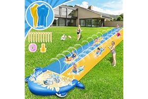 VEEST 30FT Extra Long Water Slides for Kids Adults, Giant Double Lawn Water Slip Heavy Duty with 2 Bodyboards, Summer Water Slides Toys with Crash Pad for Backyard Outdoor