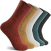 MOGGEI 5 Pairs Womens Merino Wool Socks Hiking Warm Winter Thick Thermal Crew Cozy Cabin Ladies Gift Comfy Boot Work Socks
