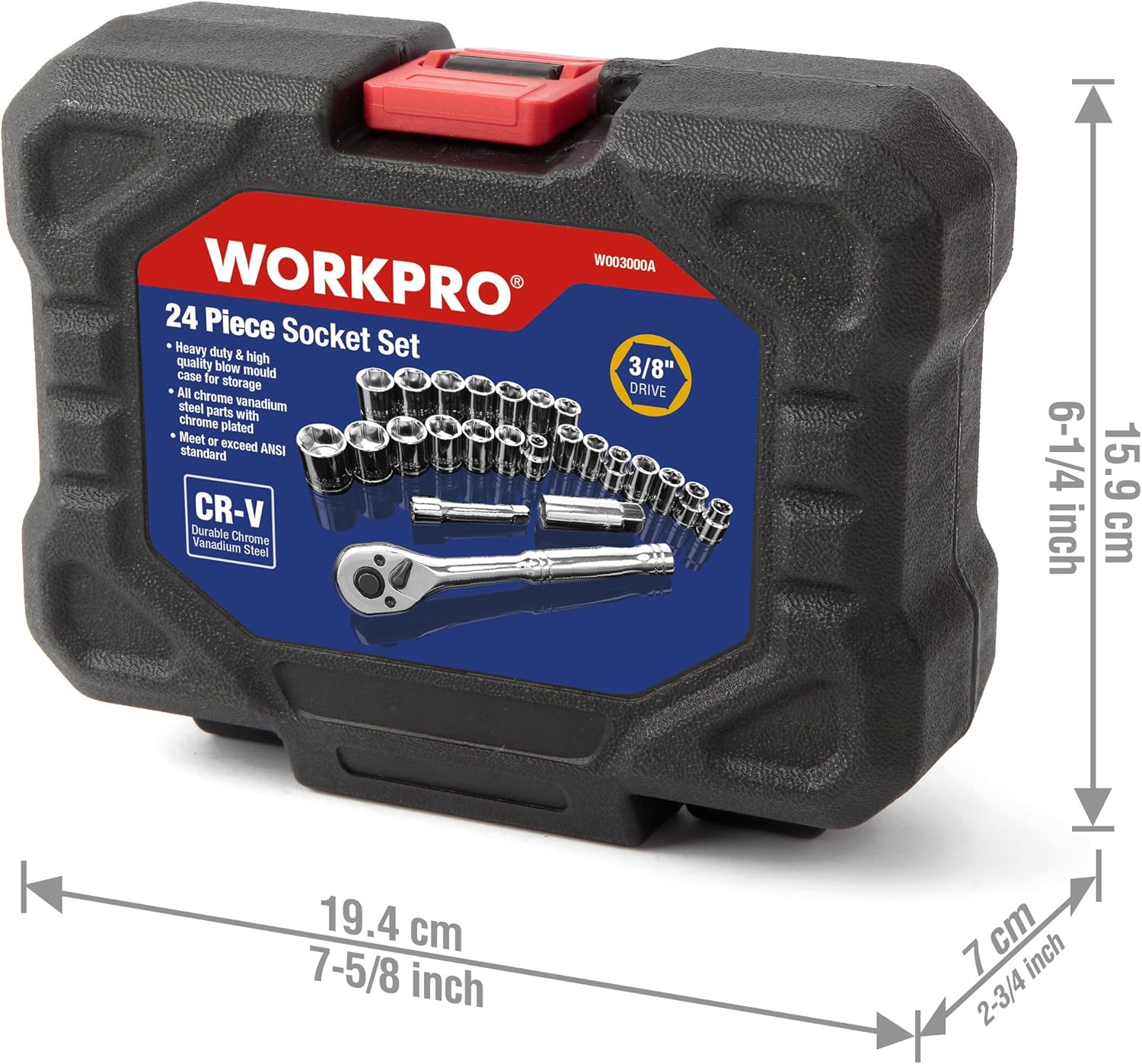 WORKPRO 24-piece Socket Set 3/8″ Ratchet and Drive Sockets Set with ...