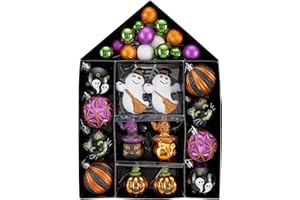 Valery Madelyn Halloween Ornaments Tree Decorations, 40ct Large Shatterproof Ghost Cat Jack-o'-Lantern Pumpkin Hanging Ball Ornaments Set for Small Tree, Cute Holiday Party Indoor Home Decor