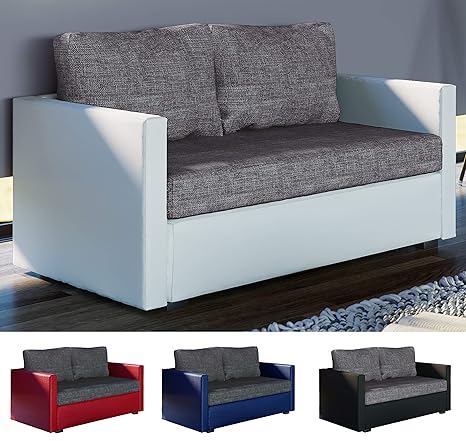 VCM 2er Schlafsofa Sofabett Couch Sofa mit Schlaffunktion Material- und Farbwahl Weiß/Grau