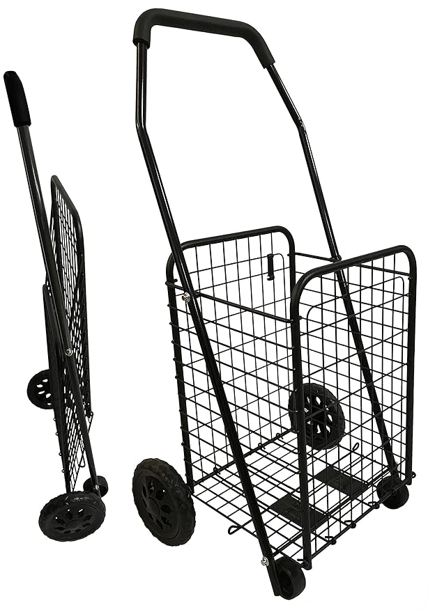 Bo Time 3760278732009 Einkaufstrolley, Metall, faltbar, Kapazität 43 l, Farbe: Schwarz, 4 Räder, ohne Tasche