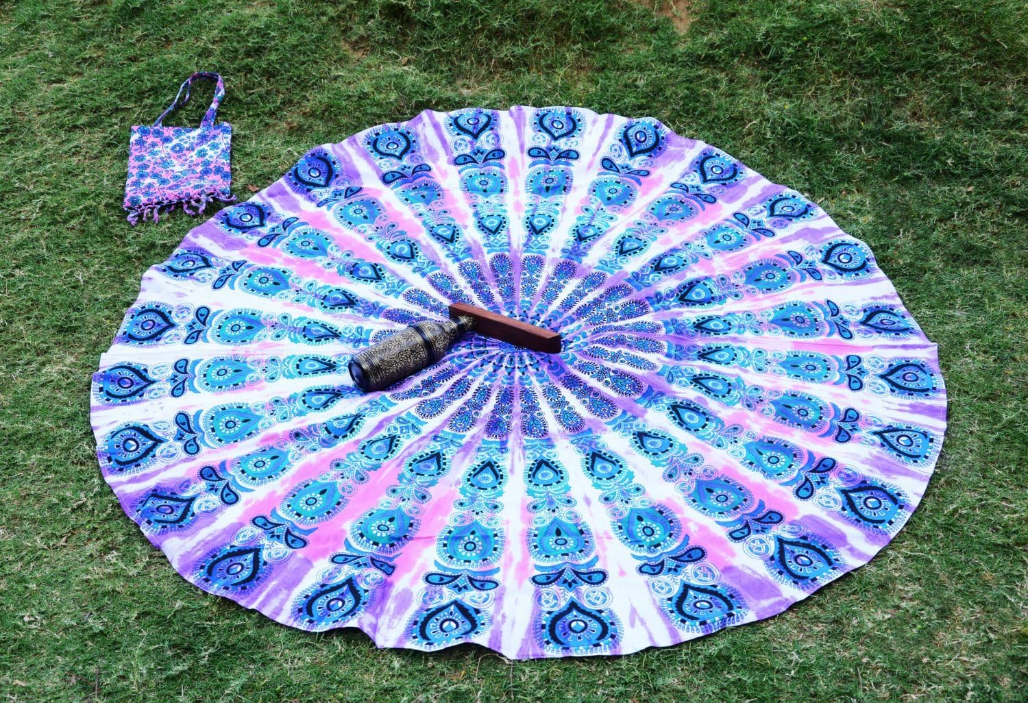 Tie Dye Round Mandala Beach Blanket, Picnic Beach Sheet, Round Table Cover, Meditation Yoga Mat with Beautiful Carry Bag...