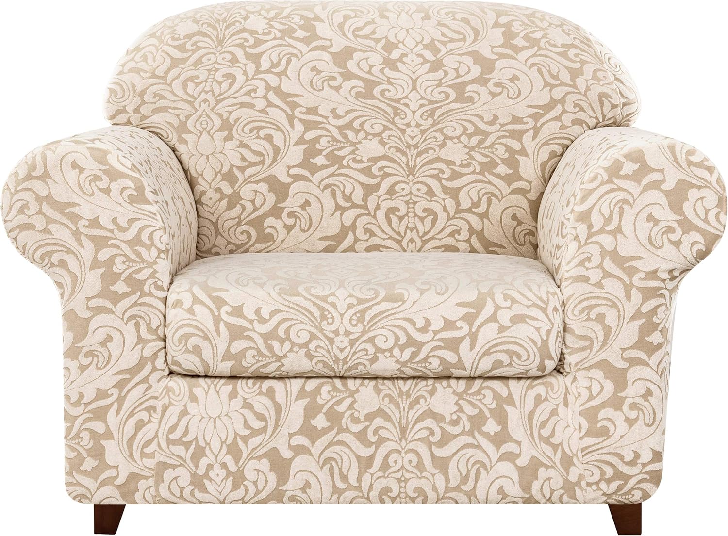 subrtex Sofa Slipcover 2-Piece Jacquard Damask Couch Cover with Seat Cushion Stretch Furniture Protector for Armchair in Living Room for Kids, Pets (Small,Linen): Home & Kitchen