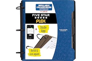 Five Star Flex Refillable Notebook + Study App, College Ruled Paper and 1-1/2 Inch TechLock Ring Binder with Pockets, Tabs and Dividers, 300 Sheet Capacity, Pacific Blue (29324AD2)