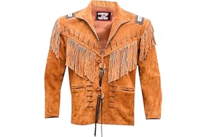 Rapid Mart Western Cowboy Leather Fashion Jacket For Mens Fringe & Beaded Native American Coat
