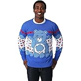 Grumpy Bear Adult Care Bears Ugly Christmas Sweater - Blue Knitted Design with Crew Neck - Officially Licensed