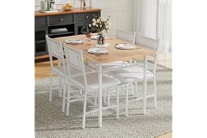 VECELO Dining Table Set for 4 with Chairs, 5-Piece Kitchen Table and Upholstered Padded Chairs Set for Small Space, Dining Room, Apartment, Natural Oak