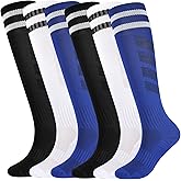 Kids Soccer Socks Boys Football Socks 6 Pairs Girls Striped Knee High Sock Sports Unisex Youth 5-14 Years