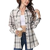 EasyFair Womens Button Down Plaid Shirts Oversized Long Sleeve Collared Casual Blouse Top