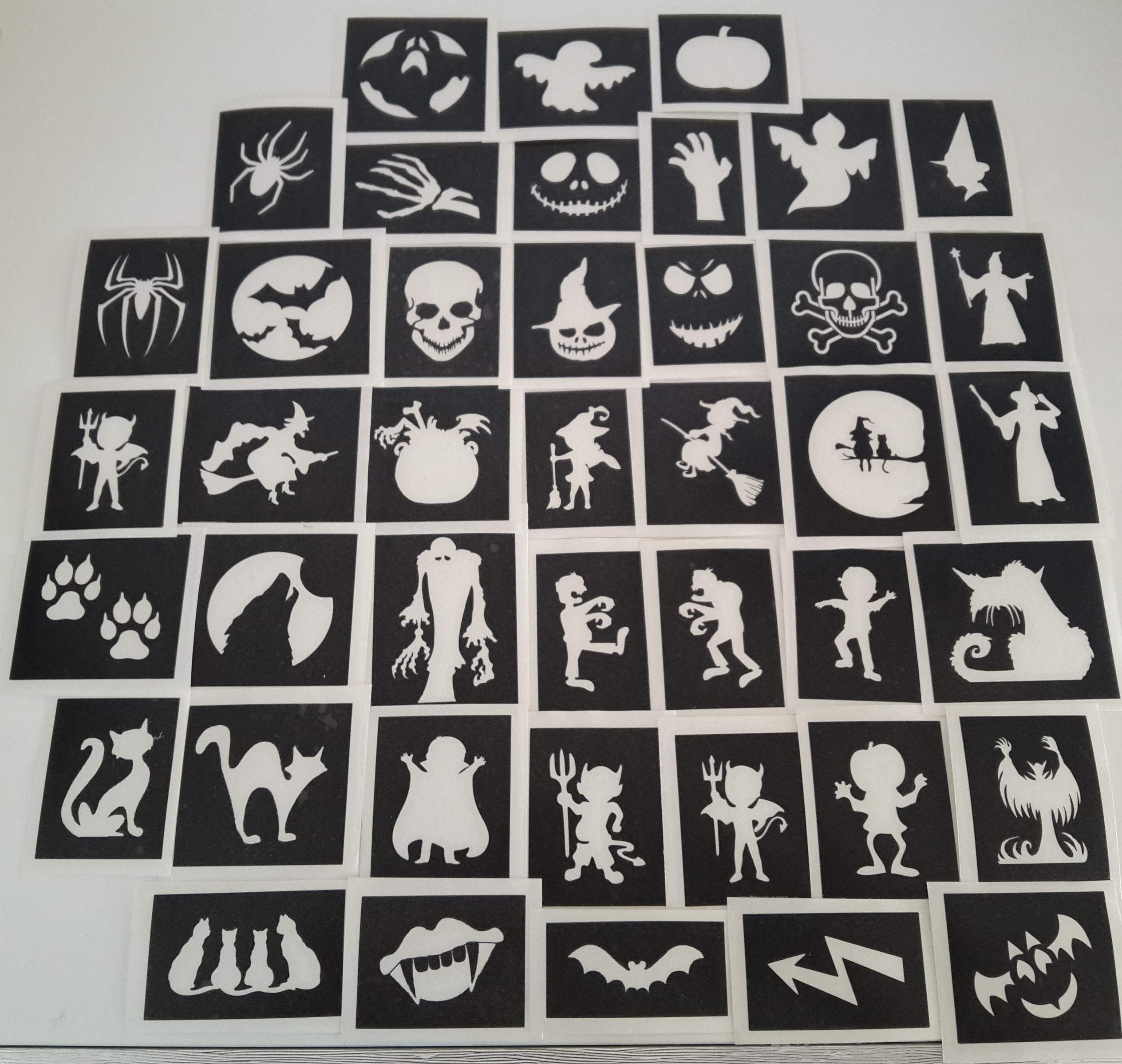 10 Halloween Themed Stencils for Glitter Tattoos/Airbrush Cakes/Cakes Ghost Witch Monster