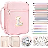 WOBAGMEN Bible Cover for Women,Pink PU Leather Personalized Bible Case with Bible Study Supplies,Including Tabs and Highlighter Set, Faith Chiristain Gift for Women Girls(Pink, L)