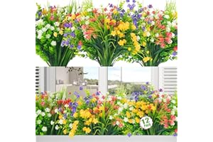 Moulyan 12 Bundles Artificial Flowers for Outdoors UV Resistant Fake Flowers Faux Plants for Hanging Garden Porch Window Box Outside Decoration,Home Indoor Decor (Color-C, 12 Bundles)