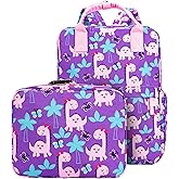 KingCheer Toddler Backpack with Lunch Bag Box Set for Preschool Kindergarten Boys Girls Kids Small Backpacks School Bookbag for Elementary Primary(Purple Dinosaur)