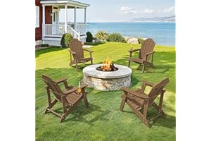 LUE BONA HDPE Adirondack Chairs Set of 4,Plastic Adirondack Chairs with Cup Holder Weather Resistant for Outdoor, Patio, Lawn, Garden, Backyard Deck, Fire Pit, Brown